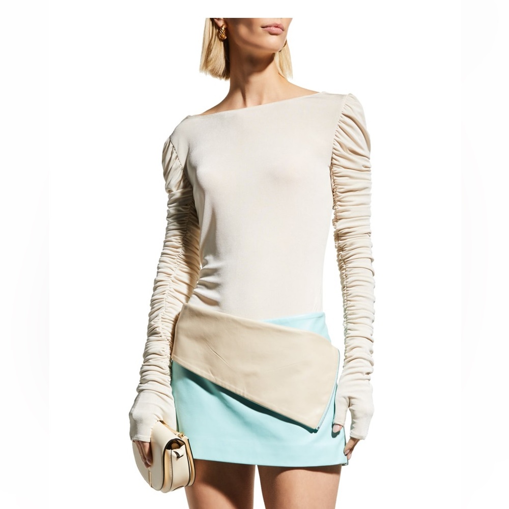 Aliette Ruched Glove-Sleeve Bodysuit